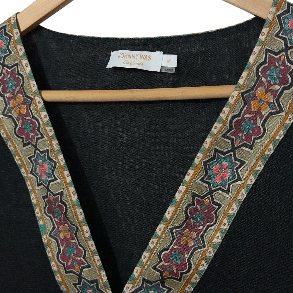 Johnny Was Linen Wrap Front Tunic Top Kimono Jacket Womens M Embroidered Casual - Picture 2 of 6